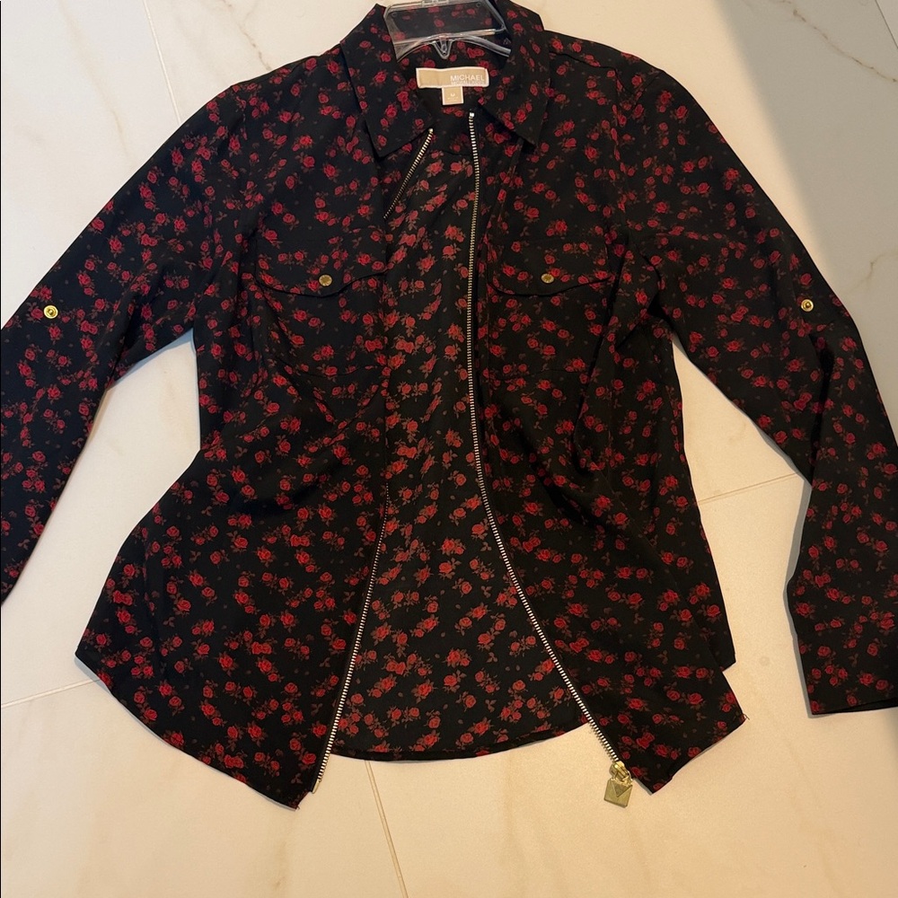 MICHAEL Michael Kors Black Shirt with Red Floral Pattern